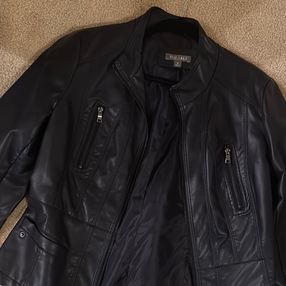 Navy Faux Leather Jacket - Picture 2 of 4
